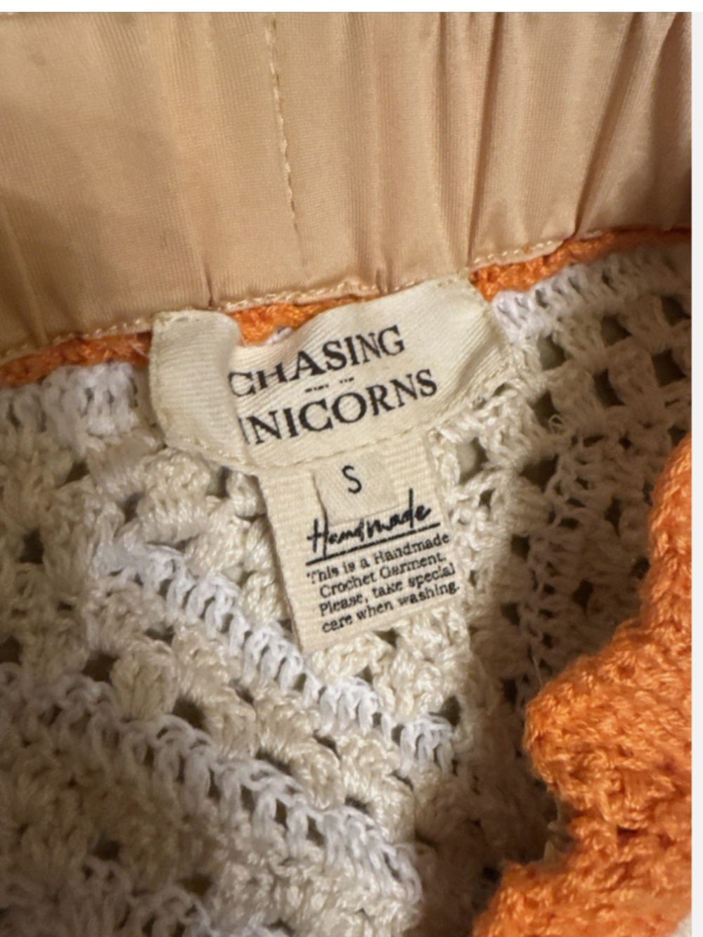 Chasing Unicorns Something To Talk About Crochet Flare Pants Orange/Cream Small - Picture 5 of 7